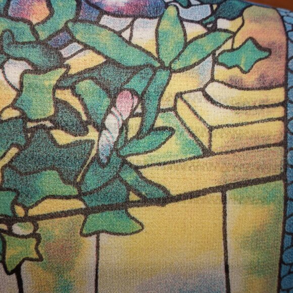 'PAST TIMES' Oblong Scarf 100% Silk Stained Glass, Iris, Morning Glory, etc - Picture 4 of 12